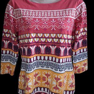 J.McLaughlin Women's Wavesong Printed Catalina Cloth Boat Neck 3/4 Sleeve Top.